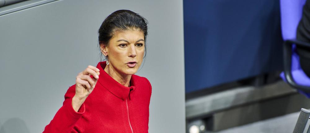 Sarah Wagenknecht während ihrer Rede zur Migrationsdebatte im Bundestag.