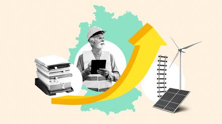 Pfeil vor Länderumriss von Deutschland zeigt nach oben.