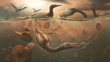 Vegavis iaai, ein Vorfahr der heutigen Wasservögel, überlebte den Einschlag des Asteroiden, der das Aussterben der Dinosaurier einleitete.
