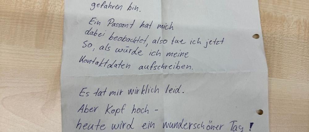 Eine Sonne zum „Trost“, aber keine Telefonnummer des Unfallverursachers. (Foto: Polizei)
