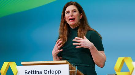 Vorstandschefin Bettina Orlopp bei der Bilanzpressekonferenz der Commerzbank.