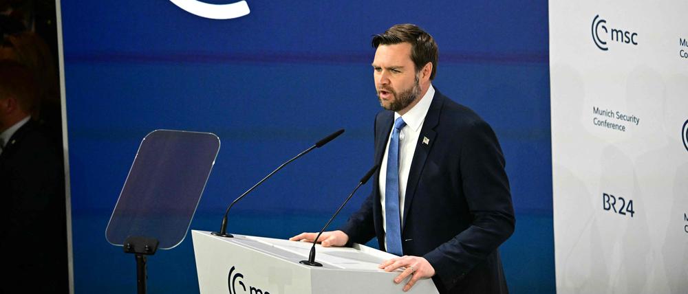 US Vice President JD Vance delivers his speech during the 61st Munich Security Conference (MSC) in Munich, southern Germany on February 14, 2025. (Photo by Tobias SCHWARZ / AFP)