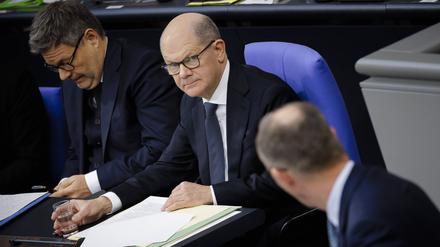 Habeck, Scholz und Merz im Bundestag.