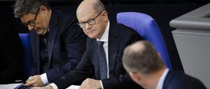 Habeck, Scholz und Merz im Bundestag.