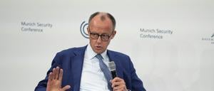 Friedrich Merz, Vorsitzender der CDU, nimmt an einer Podiumsdiskussion während der Münchner Sicherheitskonferenz.