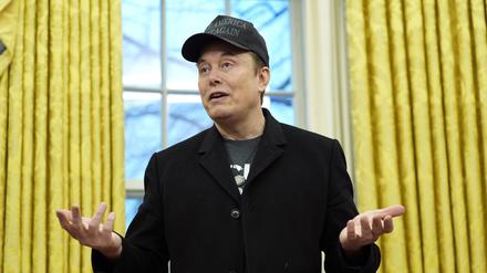 Elon Musk spricht während einer Veranstaltung im Oval Office mit US-Präsident Trump im Weißen Haus.
