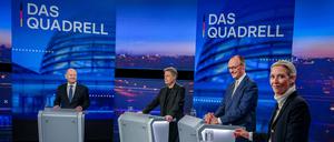 Beim „Quadrell“ am Sonntagabend standen sich Bundeskanzler Scholz, Robert Habeck, Friedrich Merz und Alice Weidel gegenüber.