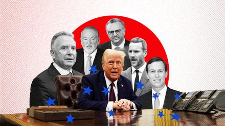 US-Präsident Donald Trump und seine Berater Steve Witkoff, Mike Huckabee, Massad Boulos, Adam Boehler und Jared Kushner (von links).