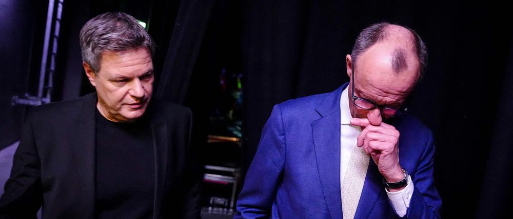Friedrich Merz und Robert Habeck beim „Quadrell“