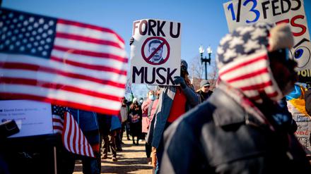 Protest in Washington am „Tag des Präsidenten“ gegen US-Präsident Trump und seinen Berater Musk.