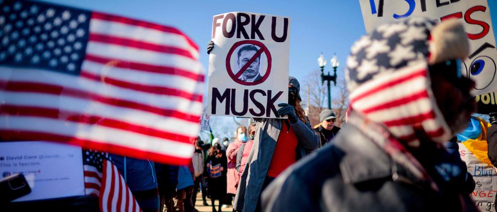 Protest in Washington am „Tag des Präsidenten“ gegen US-Präsident Trump und seinen Berater Musk.