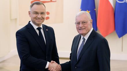 Polens Präsident Andrzej Duda mit dem US-Sondergesandten für die Ukraine Keith Kellogg. 