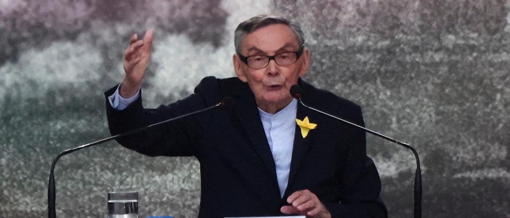 Marian Turski spricht anlässlich des Gedenkens an den 80. Jahrestag des Warschauer Ghettoaufstands