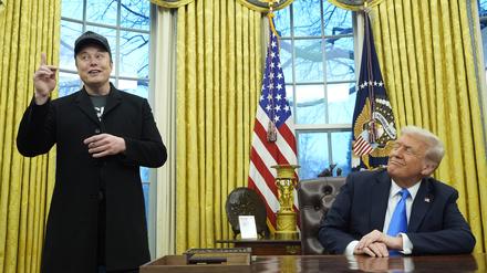 Tech-Milliardär Elon Musk und US-Präsident Donald Trump am 11. Februar bei einem Treffen im Weißen Haus.