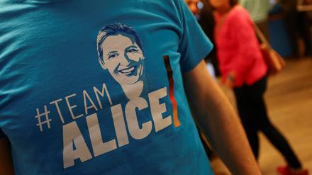Werbeshirt für AfD-Kanzlerkandidatin Alice Weidel: Die Partei steht derzeit unter Verdacht, eine illegale Spende angenommen zu haben.