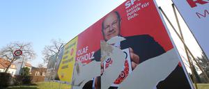 Zerstörte Wahlplakate in Geltow, Brandenburg.