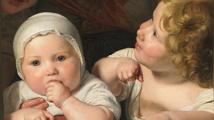 „Junge Bäuerin mit drei Kindern im Fenster“ (1840) von Ferdinand-Georg Waldmüller. 
