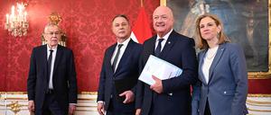 Vertreter der SPÖ, ÖVP und Neos am Sonntag zu Gast bei Präsident Alexander van der Berllen (links).