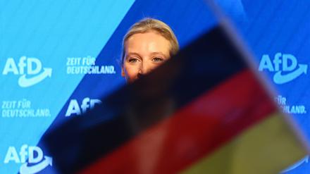 Die Kanzlerkandidatin und Co-Vorsitzende der rechtsextremen Partei Alternative für Deutschland (AfD), Alice Weidel, nach der Auszählung der Stimmen für die Bundestagswahl 2025 in Berlin
