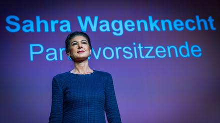 Sahra Wagenknecht, Spitzenkandidatin und Parteivorsitzende vom Bündnis Sahra Wagenknecht (BSW).