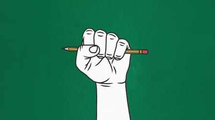 Ein beballte Faust hält einen Bleistift (Illustration, Symbolbild)