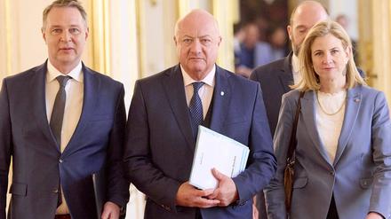 Sie wollen die neue „Zuckerlkoalition“ anleiten: SPÖ-Chef Andreas Babler, ÖVP-Chef Christian Stocker und Neos-Vorsitzende Beate Meinl-Reisinger.