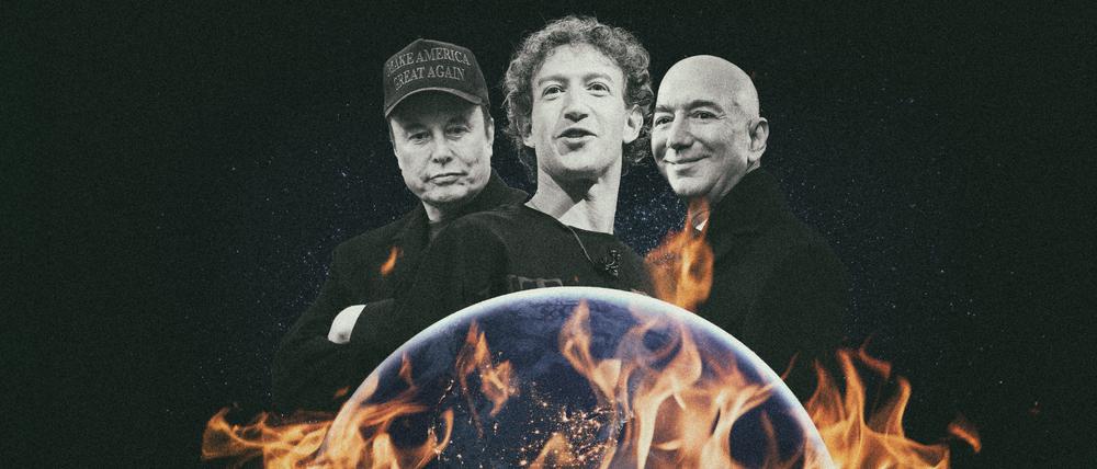 Tech MilliardäreElon Musk, Mark Zuckerberg, Jeff Bezos.