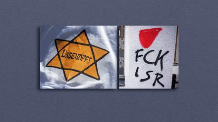 Thema im Antisemitismus-Leitfaden Berliner Polizei: „Ungeimpft“-Stern und rotes Dreieck.