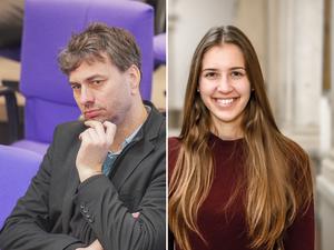 Eine Montage zeigt Stefan Gelbhaar neben Klara Schedlich.