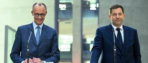 Friedrich Merz (CDU) und Lars Klingbeil (SPD) bei der Verkündung der Sondierungsergebnisse.
