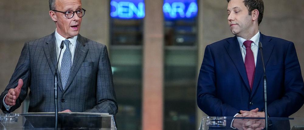 Können die Fraktionschefs von Union und SPD, Merz und Klingbeil, die Grünen noch auf ihre Seite ziehen?