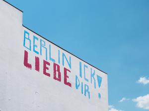 BErlin, Germany - june 2018: Graffiti slogan on building facade saying: Berlin, I love you (german: Berlin Ick liebe Dir) xkwx I love you, Ick liebe Dir, art, artwork, berlin, building, city, cityscape, facade, german, germany, graffiti, graffity, grafitti, house, ick lieb dir, love, message, mural, paint roll, painting, roof, rooftop, sky, slogan, street, street art, text, urban, wall, writing