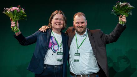 Die neuen Landeschefs der Grünen: Andrea Lübcke (links) und Clemens Rostock.