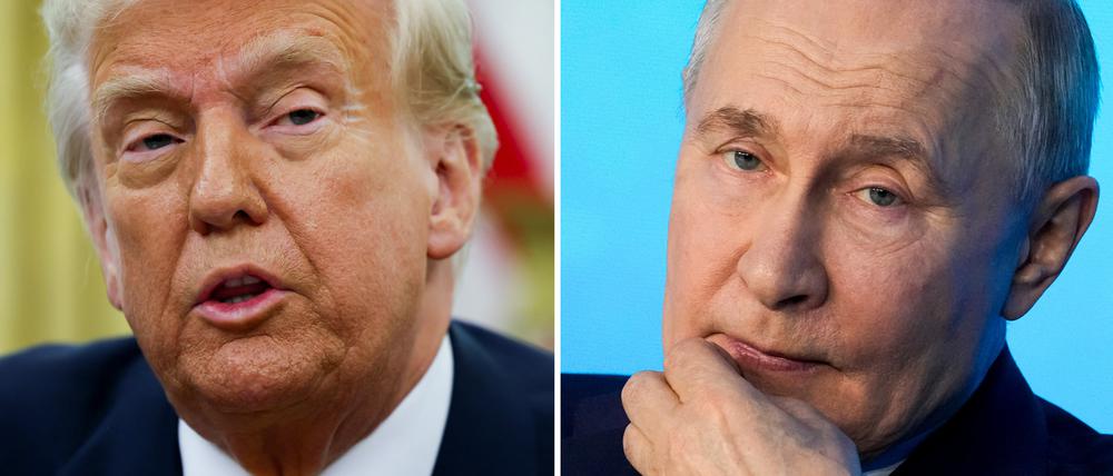 US-Präsident Donald Trump (l) im Oval Office des Weißen Hauses und der russische Präsident Wladimir Putin während eines Technologieforums in Moskau