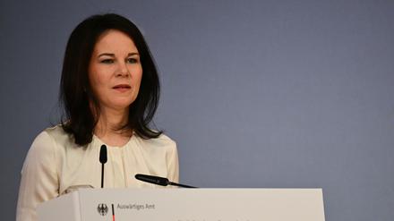 Annalena Baerbock (Bündnis 90/Die Grünen), Außenministerin, spricht während der 2. CEDAW-Konferenz zu Verletzungen der UN-Frauenrechtskonvention in Afghanistan durch die Taliban. 
