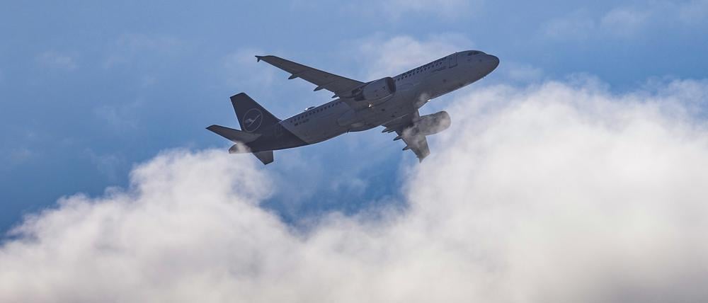 Ein Passagiermaschine ist im Flug zu sehen.