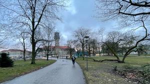 Münsingerpark mit Blick auf Rathaus Berlin-Spandau.