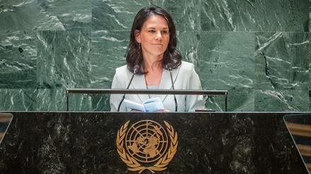 Annalena Baerbock (Bündnis90/Die Grünen), Außenministerin, spricht bei der 79. Generaldebatte der UN-Vollversammlung (Symbolbild).