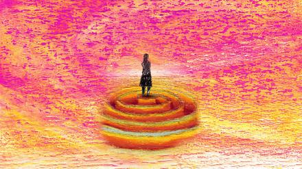 Grafik einer Frau, die aus einem Labyrinth in die Ferne schaut (Symbolbild)