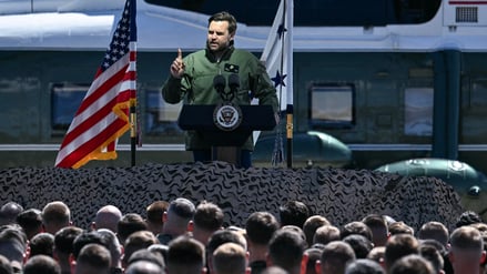 US Vice President JD Vance speaks at the Marine Corps Base in Quantico, Virginia, on March 26, 2025. (Photo by Jim WATSON / AFP)