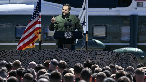 US Vice President JD Vance speaks at the Marine Corps Base in Quantico, Virginia, on March 26, 2025. (Photo by Jim WATSON / AFP)