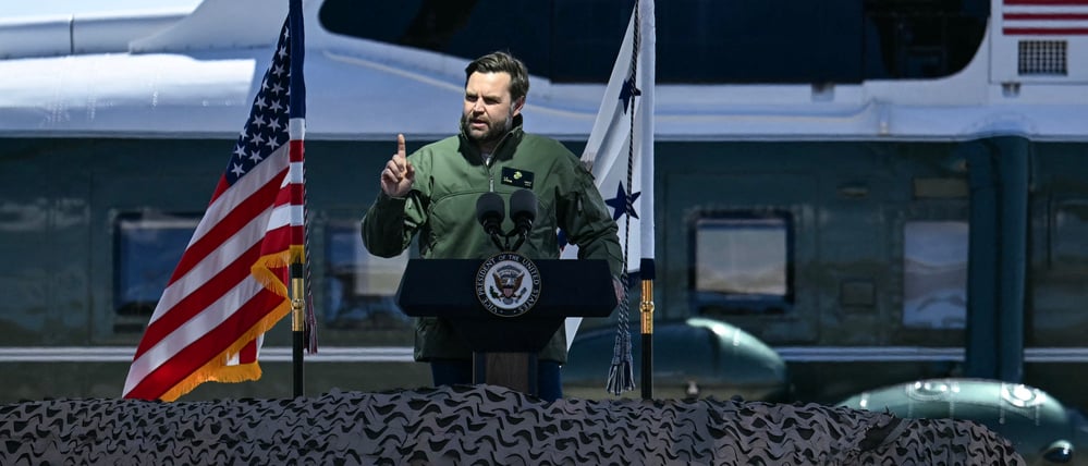 US Vice President JD Vance speaks at the Marine Corps Base in Quantico, Virginia, on March 26, 2025. (Photo by Jim WATSON / AFP)
