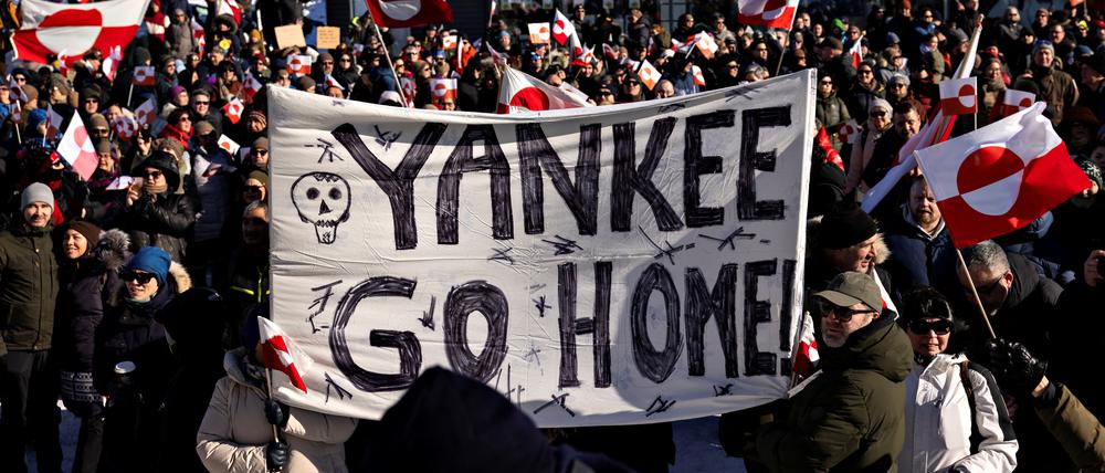 Keine Lust auf US-amerikanische Eroberungen: Protest in Grönlands Hauptstadt Nuuk Mitte März.
