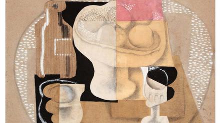 Die Collage „Le compotier“ (um 1918) von Gino Severini hängt beim Kunsthändler Ronny Van de Velde