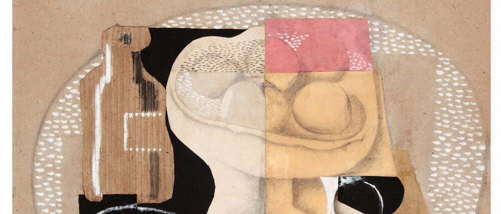 Die Collage „Le compotier“ (um 1918) von Gino Severini hängt beim Kunsthändler Ronny Van de Velde