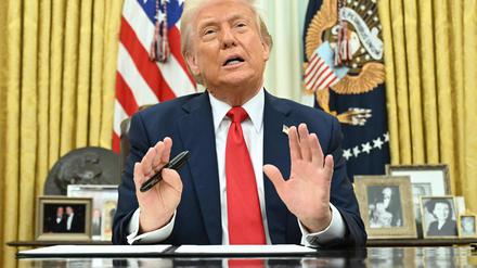 US-Präsident Donald Trump spricht, während er im Oval Office des Weißen Hauses in Washington, DC, am 31. März 2025 eine Verordnung unterzeichnet.