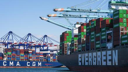 Im Hafen von Los Angeles werden Schiffe mit Containern beladen.