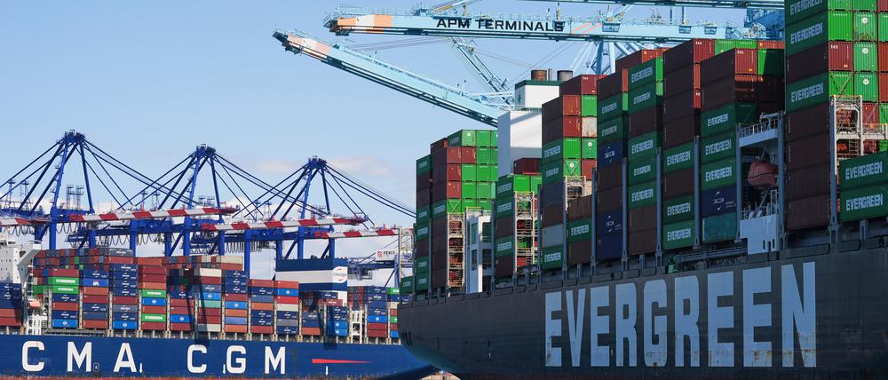 Im Hafen von Los Angeles werden Schiffe mit Containern beladen.