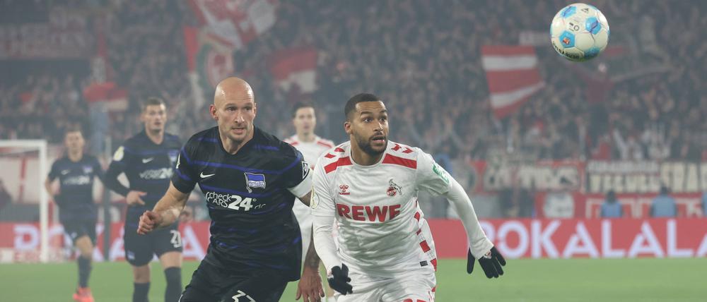 Harter Kampf. Im Pokal mussten sich Toni Leistner (links) und Hertha BSC dem 1. FC Köln geschlagen geben. 