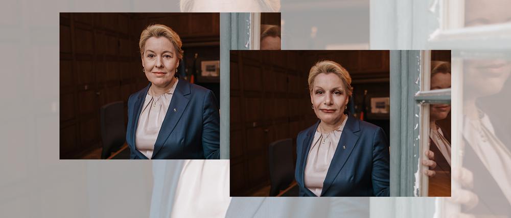 Wirtschaftsministerin Franziska Giffey mit und ohne Anonymisierung.